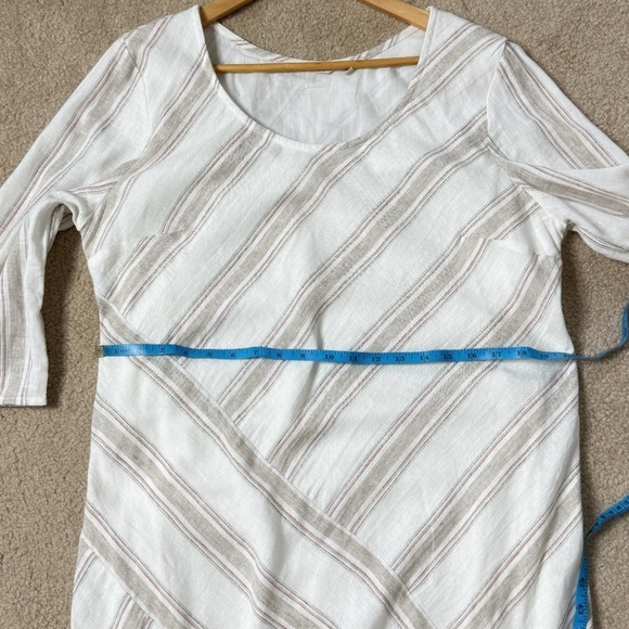 Soft Surroundings Petite Equinox Dress Striped Linen Knee Length Neutral White - Picture 9 of 14
